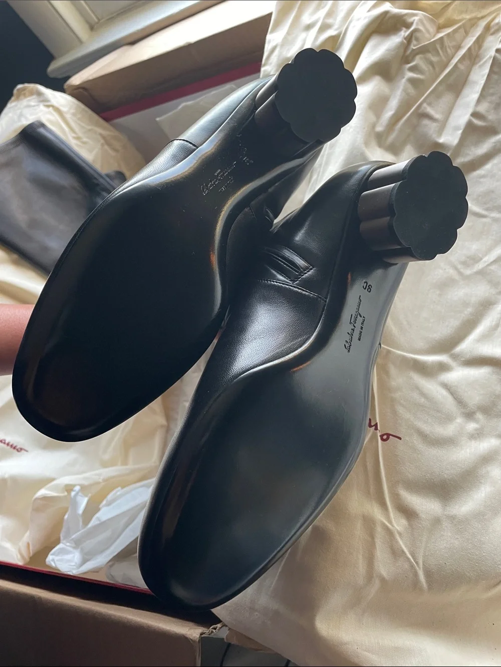 Salvatore Ferragamo Black Leather Over-the-Knee Boots with Cylindrical Heel